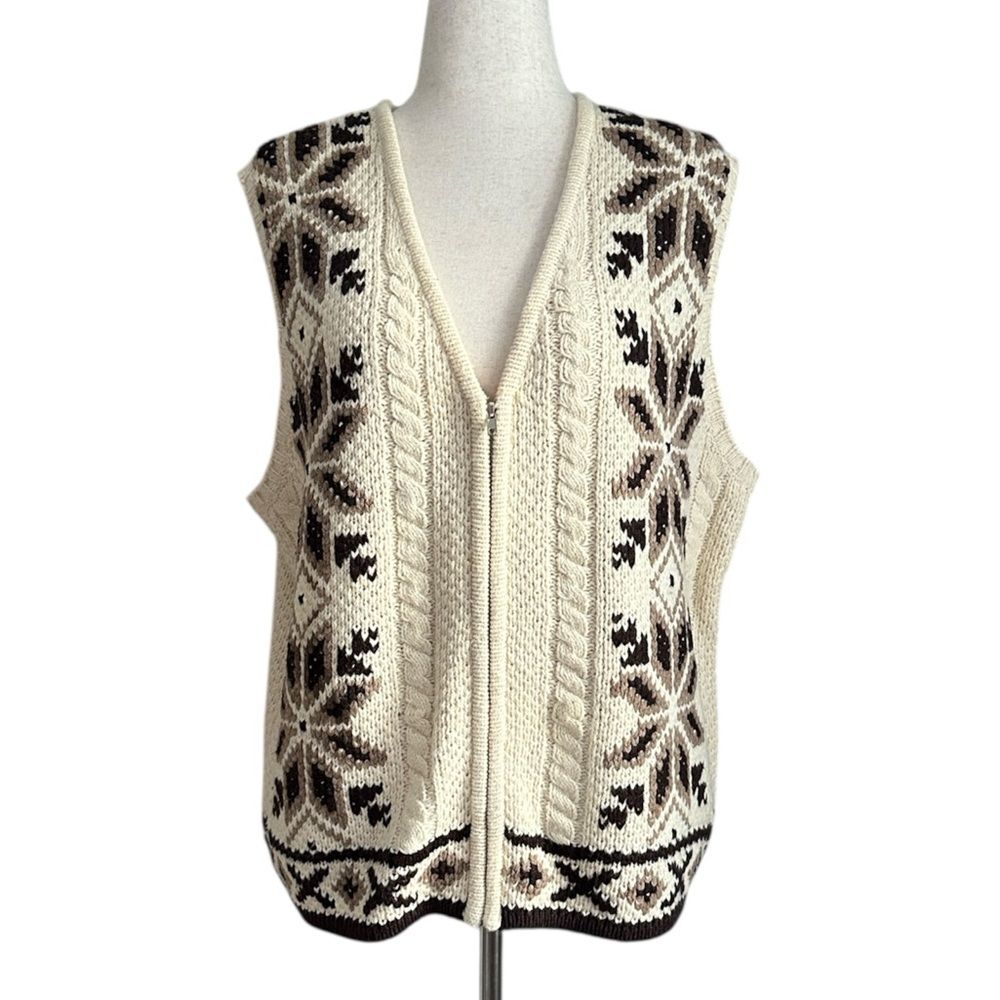 Vintage Lane Bryant Designs & Co Fair Isle Zip Sweater Vest 90s Size 14/16